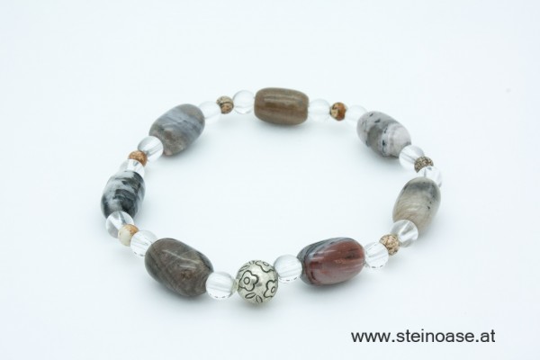 Armband verst. Holz, Jaspis & Bergkristall